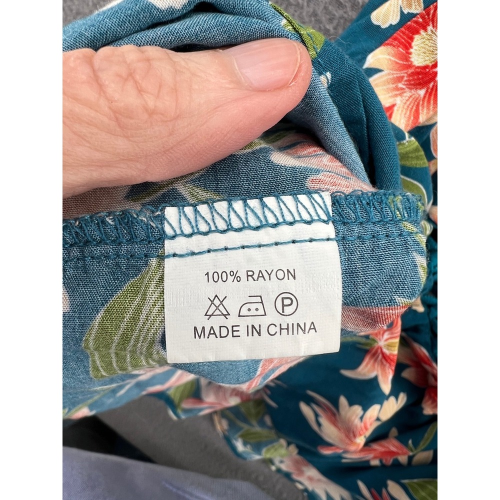 Jaase Dress Floral Halter Mini Teal Blue Orange Crochet Trim Open Back Summer XL - Picture 8 of 12